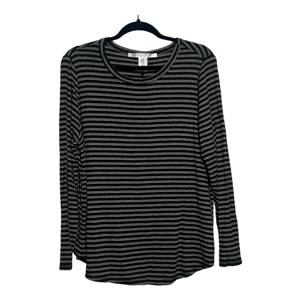 MAX STUDIO WOMAN Black Gray‎ Stripe Long Sleeve Glitter Top Shirt Plus Size 1X